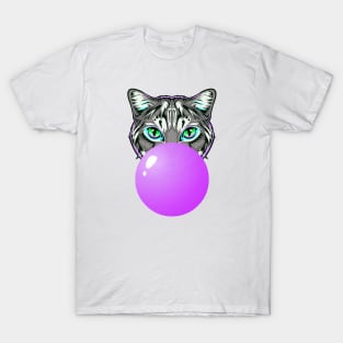 Purple Bubblegum Cat T-Shirt